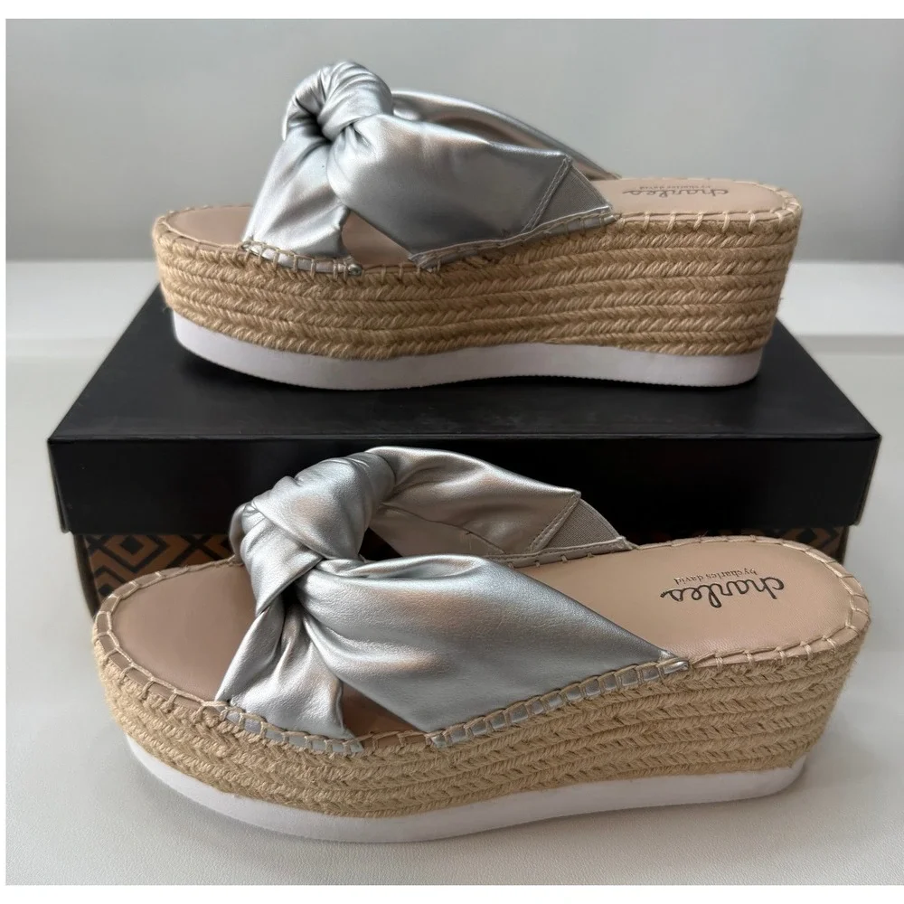 Charles‎ by Charles David Silver Metallic Platform Espadrille Sandals 7.5M NWB